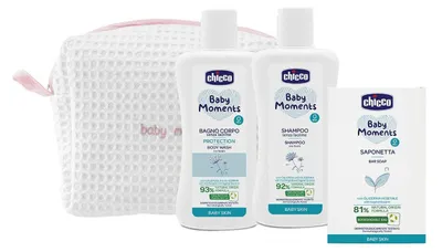 Produktbild von Chicco Baby Moments Hygiene-Set für Neugeborene, bestehend aus Körperbad, Shampo
