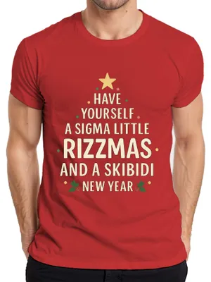 Obrázek produktu pro HAVE YOURSELF A SIGMA RIZZMAS SKIBIDI Vtipné vánoční novoroční pánské tričko, červená, 3XL