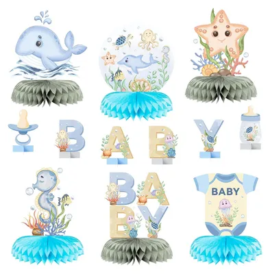 Honigwaben-Tischdeko Ozean 12er-Set Baby-Party