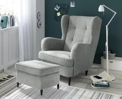 Produktbild von Ohrensessel >OSKAR< (Sessel und Hocker) in grey - 78x102x98 (BxHxT)