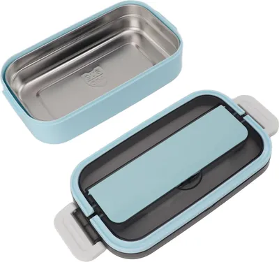 Produktbild von 304 Edelstahl Bento Box Adult Lunch Box Single Layer Microwave Safe Portable Split Bento Box für Studenten Büro Arbeiter Himmel blau