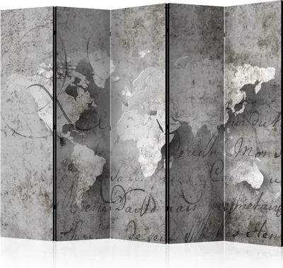 Produktbild von 5-teiliger Doppelseitiger Vlies Paravent - Map and letter II 225x172 cm Karten k-A-0018-z-c