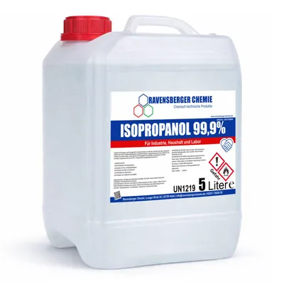 Produktbild von Ravensberger Chemie Isopropanol 99,9 % – hochreiner Alkohol zum Reinigen & Entfetten, rückstandsfrei, Lösemittel für Werkstatt & Industrie - 5 Liter