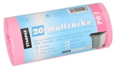 Produktbild von STARPAK Mülleimerbeutel HDPE 70 Liter pink 20 Beutel auf Rolle