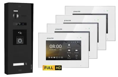 Produktbild von BALTER EVO-HD Aufputz Video Türsprechanlage mit Fingerprint 2-Draht BUS für 1-Familienhaus 4x 7" Touchscreen Monitor Schwarz-Weiß-ohne WiFi