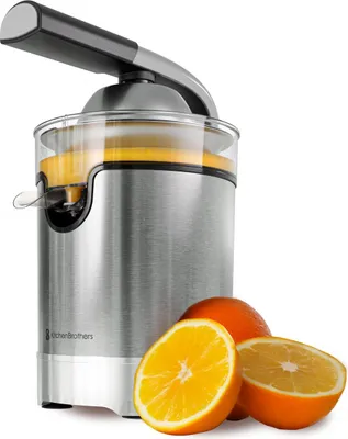 Produktbild von KitchenBrothers Zitruspresse - Elektrische Orangenpresse und Zitronenpresse - Mit Ausguss und Presshebel - Luxus - 0,35L - Edelstahl