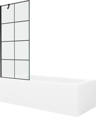 Produktbild von Mexen Vega rechteckige Badewanne 180 x 80 cm mit Verkleidung und 1-flügeliger Duschwand 80 cm, schwarzes Muster - 550118080X950?