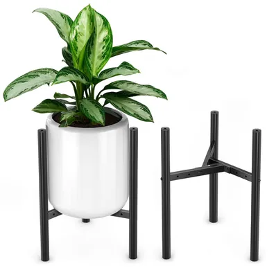 Image de Support à plantes en métal, réglable, support moderne pour l'intérieur et l'extérieur, pour pots de fleurs de 20 à 30 cm de diamètre, lot de 2, noir