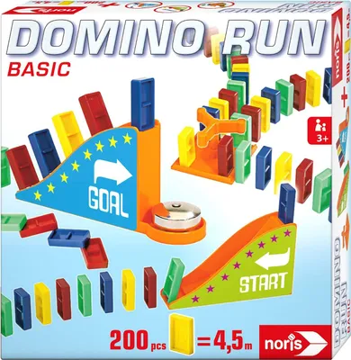 Produktbild von Noris 606065646 - Domino Run Basic - Set mit 200 Steinen und einer Rampe für einen beeindurckenden Parcour, ab 3 Jahren