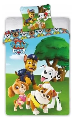Immagine prodotto di Nickelodeon biancheria da letto reversibile per bambini Paw Patrol Chase Marshall Rubble Skye cani zampe prato alberi piumone 140 x 200 + cuscino 70 x 90 cm 100% cotone