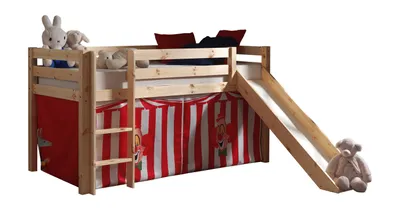 Produktbild von Vipack Spielbett Pino mit Rutsche und Textilset "Zirkus" - Kiefer massiv natur lackiert, Maße: 210 cm x 114 cm x 218 cm; PICOHSGB1072