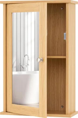 Immagine prodotto di COSTWAY Armadio a specchio per bagno, armadio a muro con porta a specchio e ripiano regolabile, armadio a muro in legno, specchio per bagno 34 x 15 x 53 cm (naturale)
