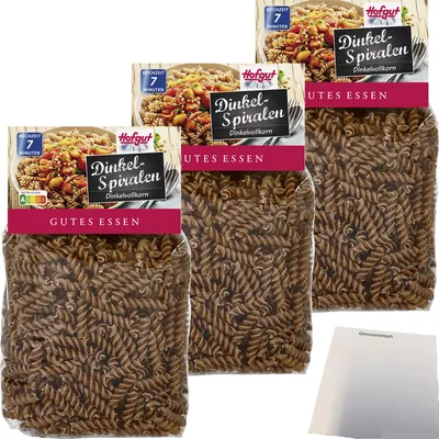 Produktbild von Hofgut Dinkel-Spiralnudeln 3er Pack (3x500g Beutel) + usy Block