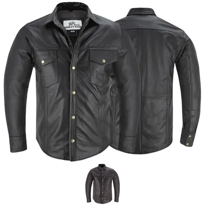 Produktbild von Lederhemd Herren Motorradhemd Lederjacke, Größe:52/L, Farbe:Schwarz