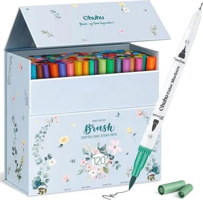 Produktbild von Famanu Filzstifte Set 120 Farben - Wasserbasis, doppelte Spitzen