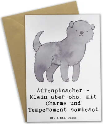 Produktbild von Mr. & Mrs. Panda Motivkarte Affenpinscher Charme - Weiß - Geschenk, Hunderassen Beschreibung, hochzeitskarten, Vielfalt, einladungskarten, osterkarte, liebenswert
