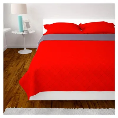 Produktbild von Wendbare Tagesdecke Steppdecke Bettüberwurf in Rot und Grau 220 x 240 cm