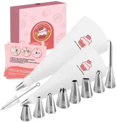 Image de Set de 12 poches à douille en acier inoxydable, 35-40 cm, en coton, lavable en machine