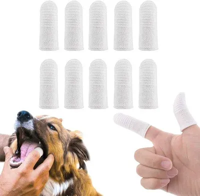 Produktbild von Hunde Zahnputzstift Fingerform - Pack von 10 - Hundezahnhygiene - Effektive Mundpflege - Mikrofaserverbund - Verhindert Zahnerkrankungen - Fingerzahnputzstift