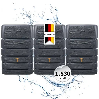 Productafbeelding van 4rain SLIM STONE DECOR wandtank SET 1530 L graphite grey, 3 x SLIM STONE DECOR 510 L incl. koppelstuk