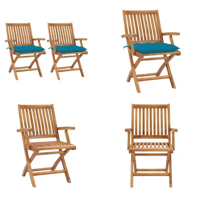 Produktbild von vidaXL Gartenstühle 2 Stk. mit Hellblauen Kissen Massivholz Teak - Gartenstuhl - Gartenstühle - Holz-Gartenstuhl - Holz-Gartenstühle