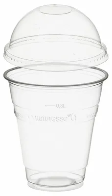 Produktbild von 250x Trinkbecher 300ml mit Domdeckel ohne Loch aus PLA