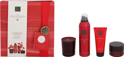 Zdjęcie produktu dla Pieniący się żel pod prysznic 200ml/świeczka 140gr/krem do ciała 100ml/peeling do ciała 125gr Zestaw Rituals Ayurveda