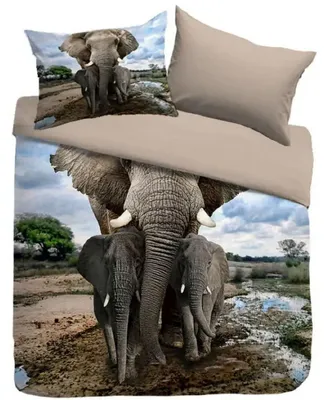 Produktbild von Sognamo Bio-Baumwoll Bettwäsche 135x200 cm – Modell Mumba Elefant – 2-teiliges Set mit Kissenbezug 80x80 cm – Wendebettwäsche aus Organic & Fair Trade Baumwolle – Mit Reißverschluss – Farbe: Multi