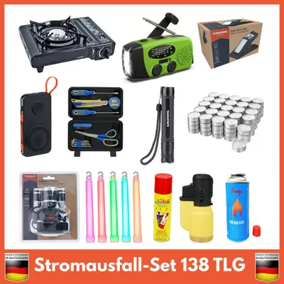 Produktbild von BLACKOUTPro Notfallausrüstung Stromausfall Set 138 Tlg Notfallrucksack Gefüllt Notlicht Notfalllampe Gas-kocher Outdoor Camping Kochen Krisenvorsorge