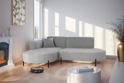Produktbild von Ecksofa Designersofa VALENCIA XS in Stoff Quelle Hellgrau Ottomane Links