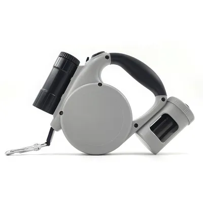 Produktbild von 5 m einziehbare Hundeleine mit 360° Verdrehschutz, LED-Licht und Müllbox, für die meisten Hunde, Grau