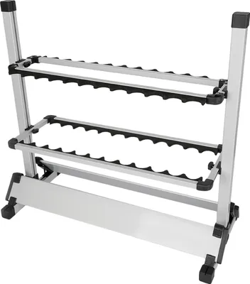 Obrázek produktu pro Držák na rybářské pruty, samostatně stojící design, pojme 24 prutů, stříbrná černá