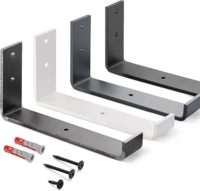 Produktbild von HOLZBRINK Metall Regalträger Regalhalter für Wandregal, Wandhalterung 200mm, Rohstahl mit Klarlack, 8 Stück, HLR-J-200-0000