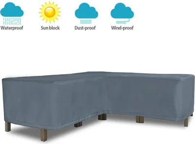 Produktbild von HENTEX Gartenmöbel Abdeckung für L-Form Sofas, Loungemöbel Abdeckhaube, Grau, 235x235x100x70H cm