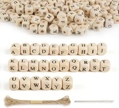 Productafbeelding van Houten kralen - Letterkralen en dobbelsteenkralen voor armbanden en kettingen