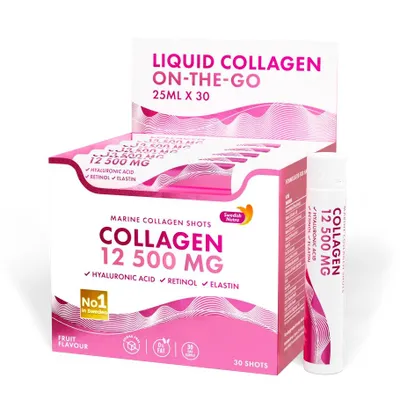 Image de Collagène de poisson suédois enrichi en rétinol, élastine et acide hyaluronique, 12 500 mg – 30 flacons de 25 ml
