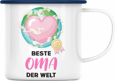 Produktbild von Trendation - Beste Oma Der Welt Geschenk Emaille Tasse Emaille Emaille Tasse Spruch Lustig von Enkel zum Geburtstag Weihnachten (Blau)