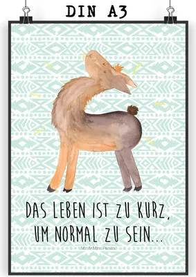 Produktbild von Mr. & Mrs. Panda Bild Lama Stolz DIN A3 - Aztekenblau - Geschenk, Freundin, Lamas, Neustart, Family, Kunstdruck, Wandbild, Familie, poster, wanddeko, drucke