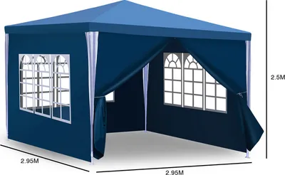 Produktbild von Garten Pavillon mit 4 Seitenteilen tragbares wasserdichtes Zelt mit Spiralschläuchen Partyzelt Blau 3 x 3 m