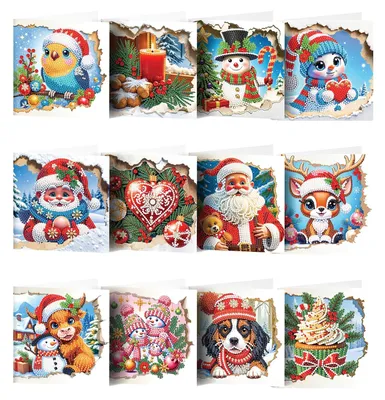 Image de 12 cartes de peinture diamant à faire soi-même sur le thème de Noël