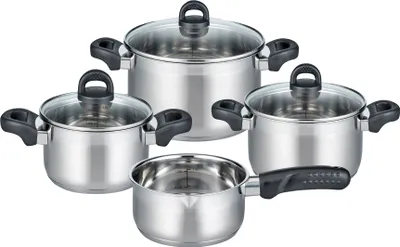 Produktbild von ELO Basic Turmalin Topfset Edelstahl Öl-Dosiersystem Induktion silberfarben 4-teilig