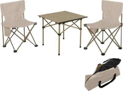 Produktbild von Campingset HWC-N50, Tisch 2x Stuhl Klappstuhl Anglerstuhl faltbar, Metall weiß