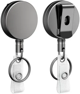 Produktbild von Uniclife 2 Pack Heavy Duty Badge Reel,Einziehbar Ausweis-Clip,Upgrade Einziehbare Badge Holders,Premium Heavy Duty Metall ID Ausweishalter mit Gürtel-Clip Schlüsselring für Name Card Keychain