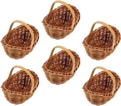 Immagine prodotto di Set di mini cesti, composto da 6 pezzi, in rattan naturale, intrecciati a mano, ideali per la decorazione
