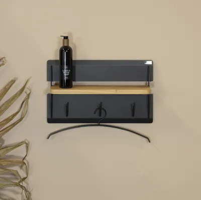 Produktbild von Spinder Design Jefferson Wood 3 – Wandgarderobe mit 3 Haken 50x14x30 – Schwarz/Eiche
