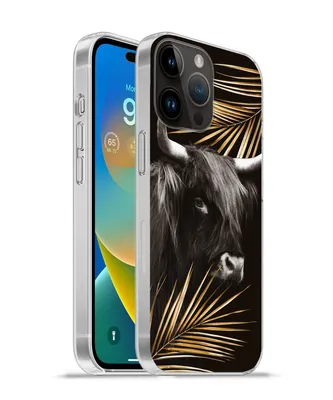 Produktbild von MuchoWow® Handyhülle Schutzhülle Hülle für Apple iPhone 14 Pro - Softcase Schottischer Highlander - Blätter - Gold Silikon Softcase Handy Hülle - Umschlag