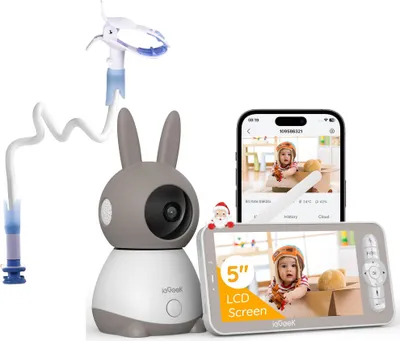 Obrázek produktu pro 2K chůvička s kamerou PTZ 355°, 5 palcová chůvička se stojánkem, automatické sledování, detekce pláče, měření teploty a vlhkosti