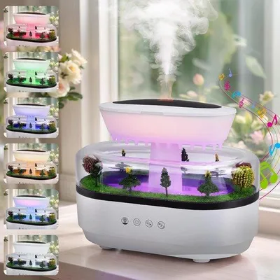 Produktbild von Regendruppels-Luchtbevochtiger mit LED, Aromatherapie, 250 ml, Regenwolk-Design, für Schlafzimmer und Kinderzimmer, weiß