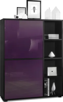 Produktbild von Vladon Highboard Schrank Anrichte Cuba mit 8 Fächern,  Germany, Korpus in Schwarz matt / Fronten in Brombeer Hochglanz