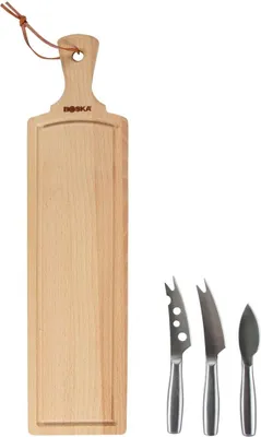 Produktbild von Boska Käseset Amigo/mit Käsebrett und drei Messer/Holz/Edelstahl/Braun/Silber / 445 x 110 x 15 mm